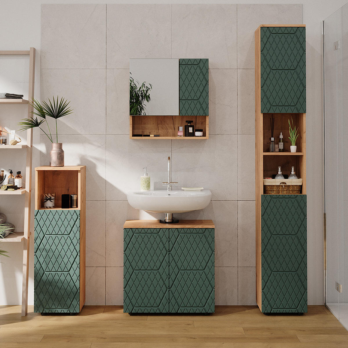 MIDISCHRANK Irma Goldkraft Eiche 30 x 95 cm - Grün, Holzwerkstoff (30/95/30cm) - Vicco