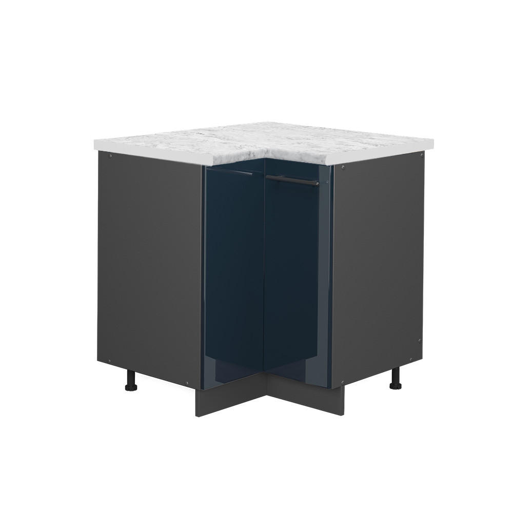 ECKUNTERSCHRANK Fame-Line Dunkelblau Hochglanz 80.5 cm, AP Marmor - Anthrazit/Dunkelblau, Holzwerkstoff (80.5/82/60cm) - Vicco