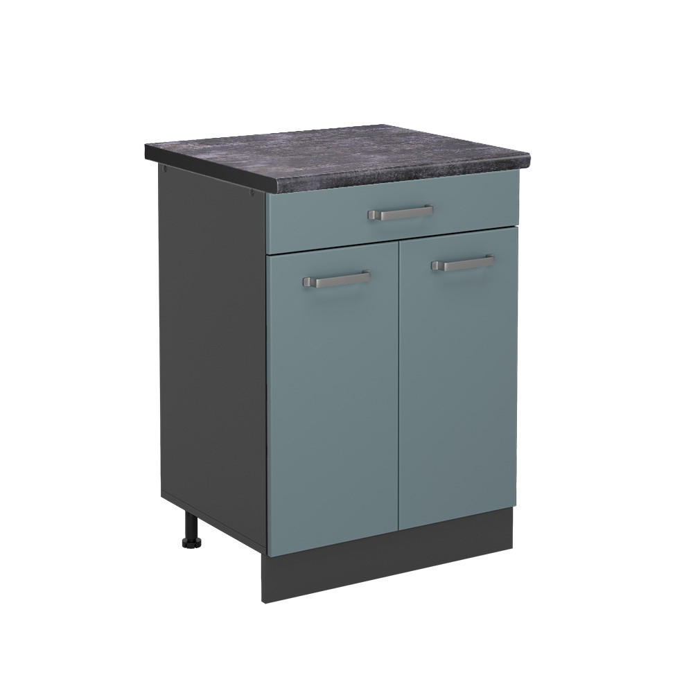 KÜCHENUNTERSCHRANK R-Line Blau-Grau 60 cm, AP Anthrazit - Anthrazit/Blaugrau, Holzwerkstoff (60/81.6/60cm) - Vicco