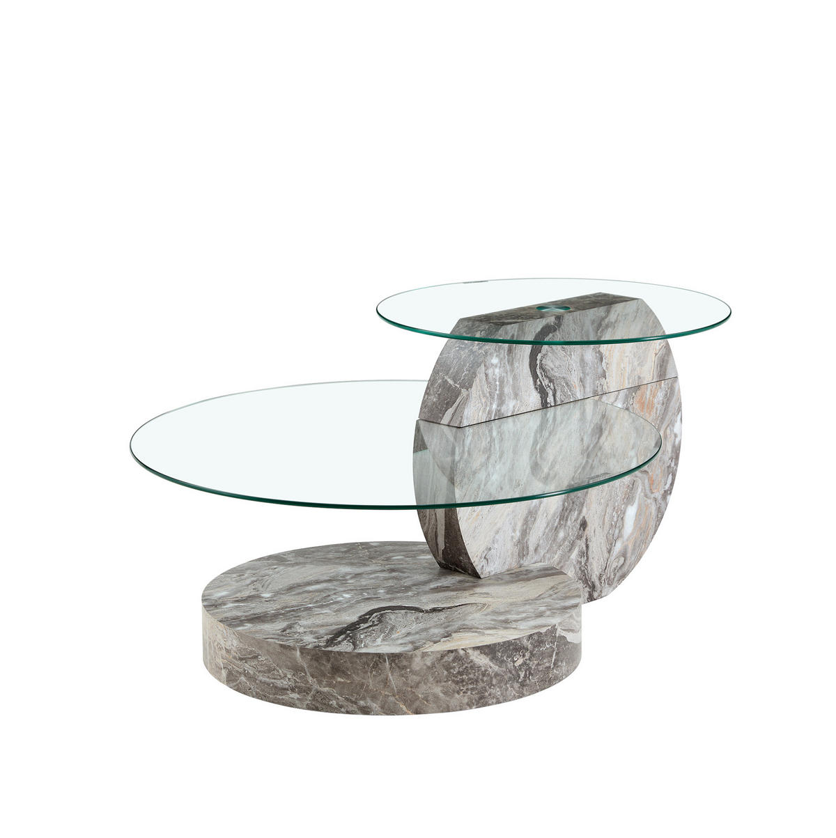 COUCHTISCH 70 cm mit Ablage aus Sicherheitsglas in grauer Marmoroptik - Transparent, Holzwerkstoff (90/70/44cm) - BEAOK
