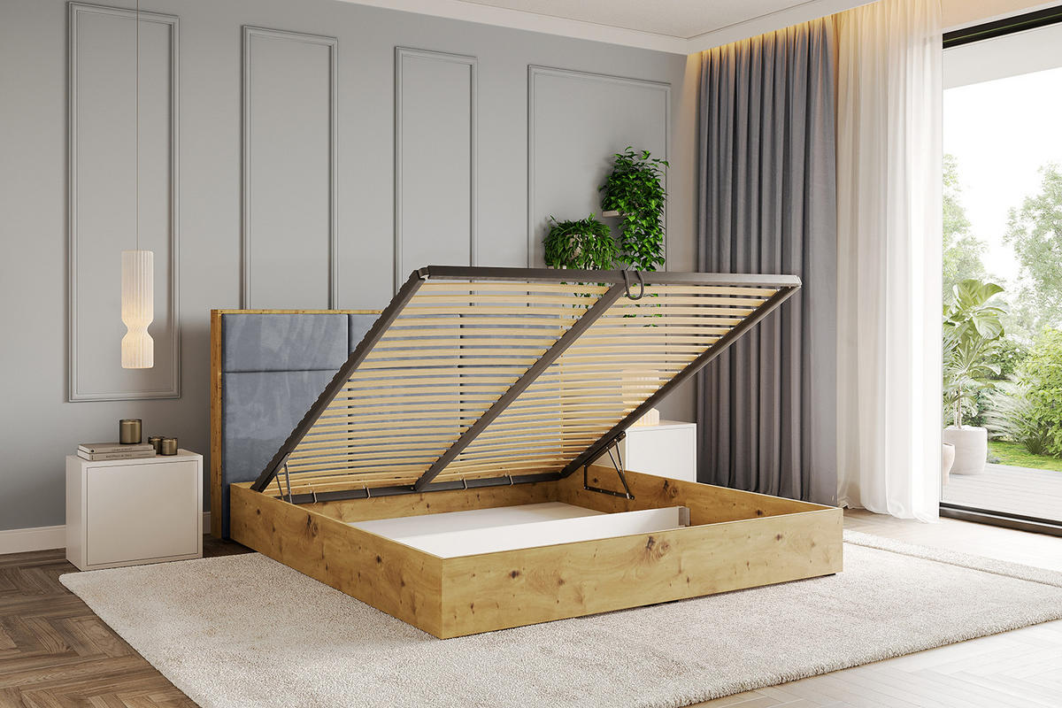 POLSTERBETT mit Bettkasten und Lattenrost, Bett mit Matratze H3/H4 - ENZO1 180x200 Grau - Grau, Holzwerkstoff/Textil (180/200cm) - ALTDECOR