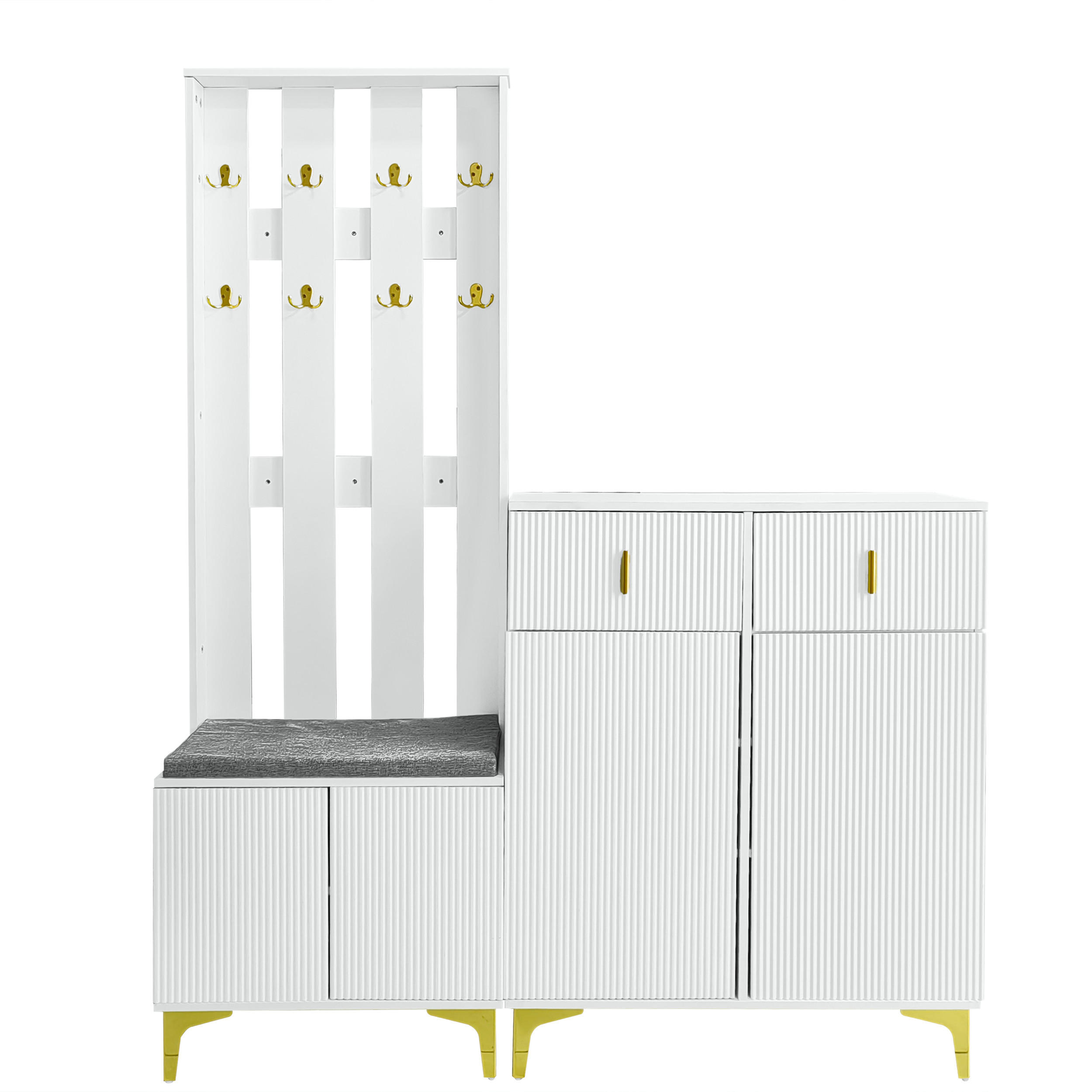 GARDEROBE Set Schuhbank Kissen Haken Schuhschrank Schubladen - Weiß, Holzwerkstoff (35.2/180.5/143.5cm) - FLIEKS