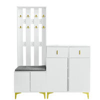 GARDEROBE Set Schuhbank Kissen Haken Schuhschrank Schubladen - Weiß, Holzwerkstoff (35.2/180.5/143.5cm) - FLIEKS