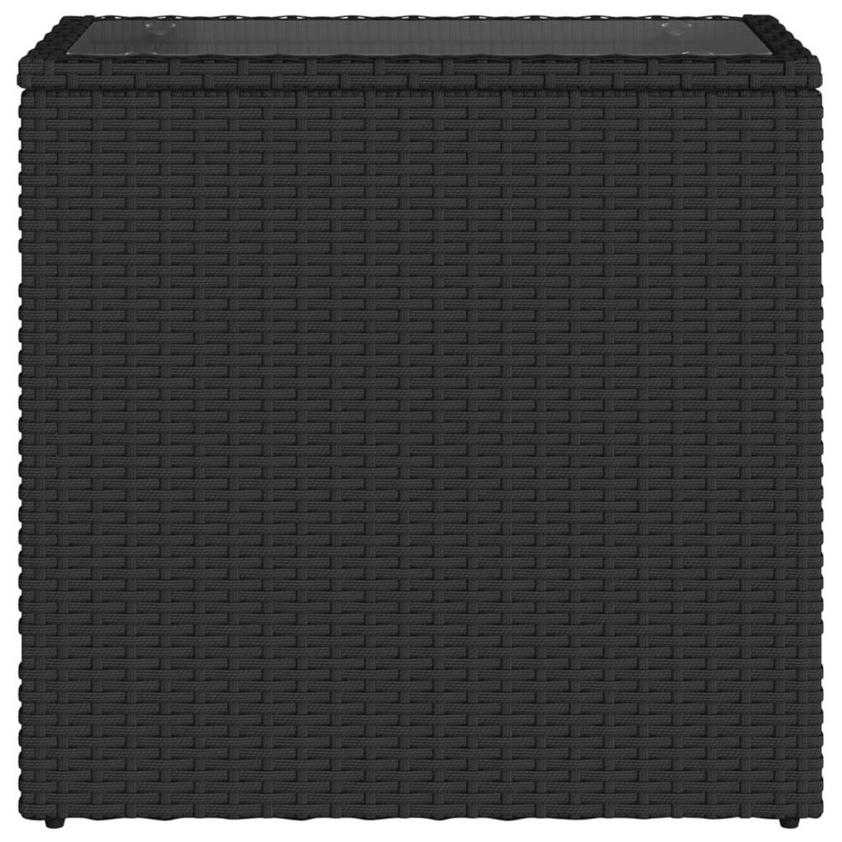 GARTEN-BEISTELLTISCH Mit Glasplatte Schwarz 58/27,5/55Cm Rattan - Schwarz, Kunststoff (58/27.5/55cm) - vidaXL