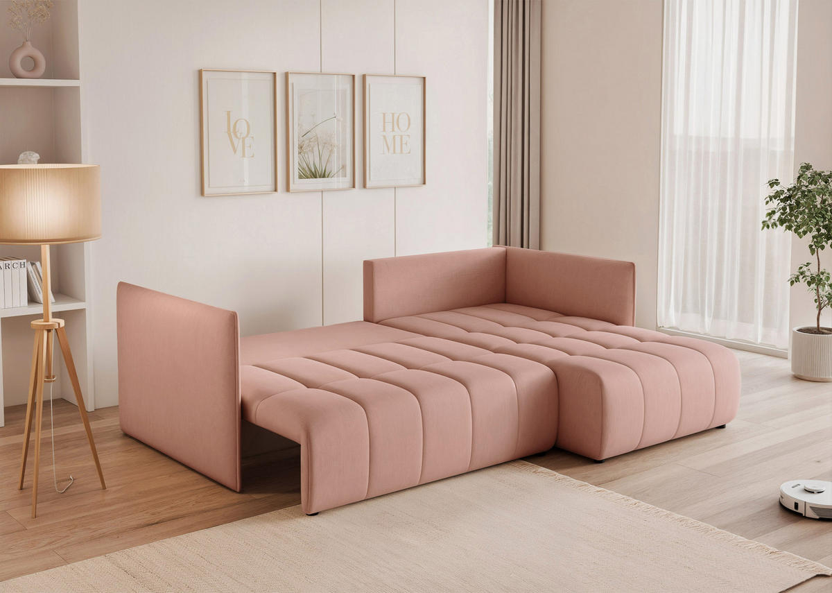 ECKSOFA CLEO mit Schlaffunktion und Bettkasten Rosa - Rosa, Holzwerkstoff/Kunststoff (245/180cm) - Idohome