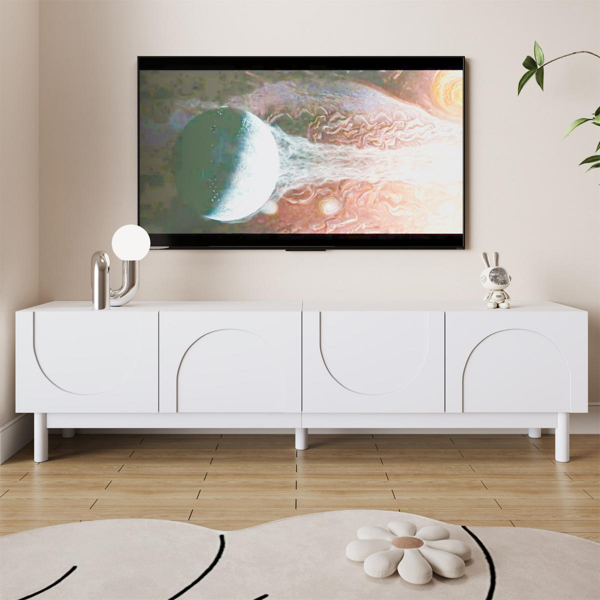 TV Lowboard 175x38x56 cm, verstellbare Einlegeböden, Weiß - Weiß, Holz (169/45/34cm)
