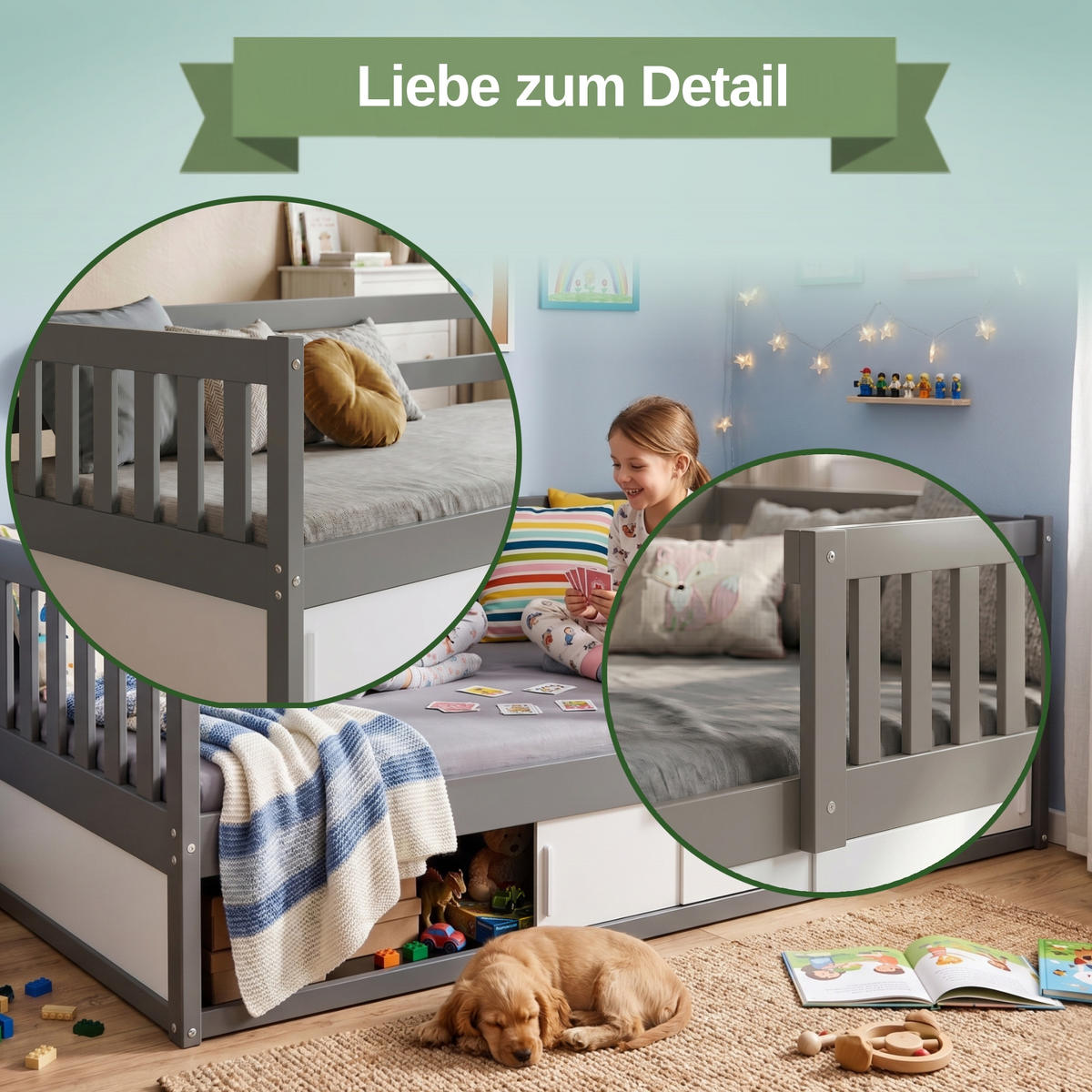 KINDERBETT Smart, 80x160, mit Stauraum, Gray - Grau, Holz (80/160cm) - Interbeds