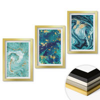 WANDBILDER 3er Set - 20x30 cm Goldrahmen - Abstraktion von Türkisfarbe - Goldfarben, Kunststoff (20/30cm) - ArtPrintCave