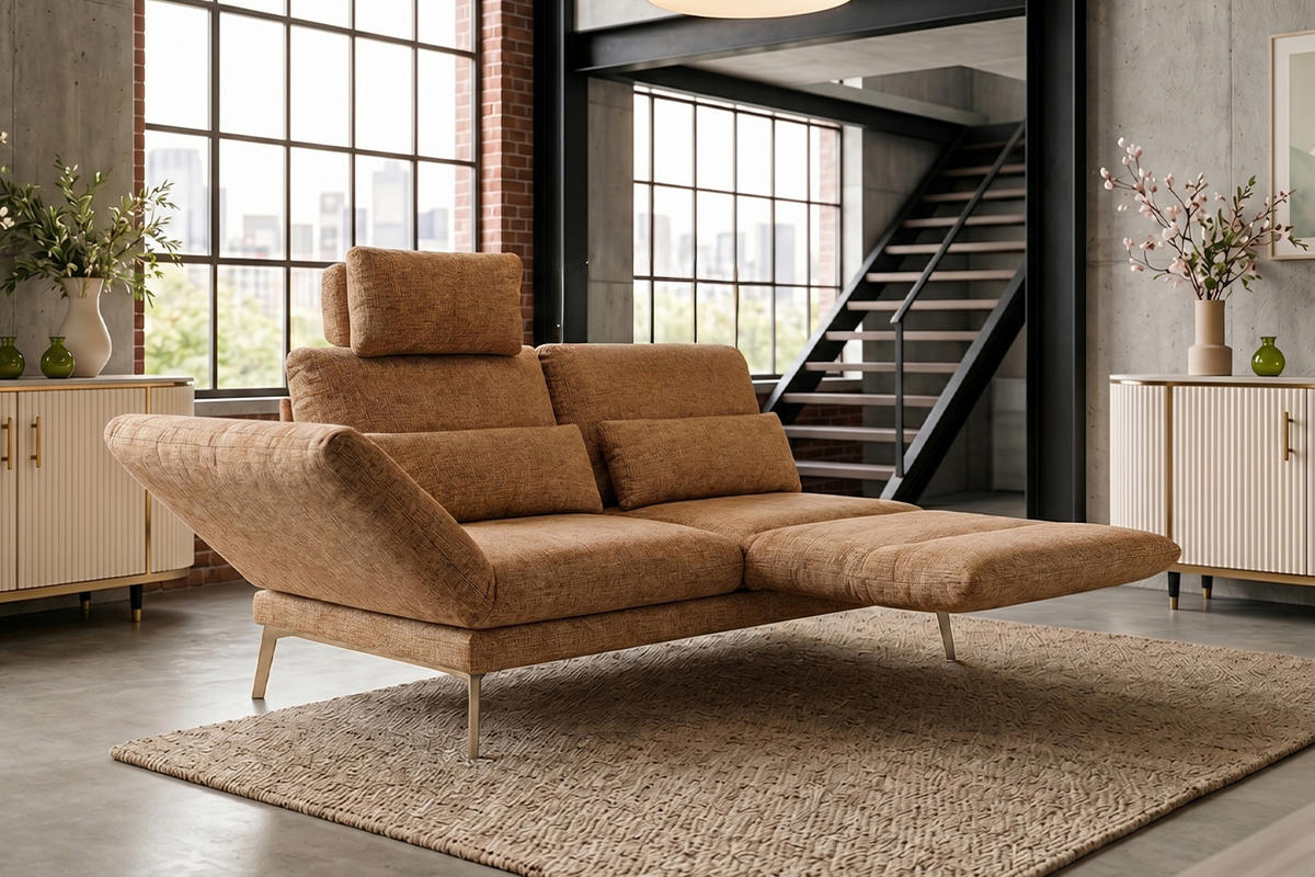 SOFA HOLLY Braun Flachgewebe - Dunkelbraun/Braun, Textil/Metall (176/90/92cm) - KAWOLA