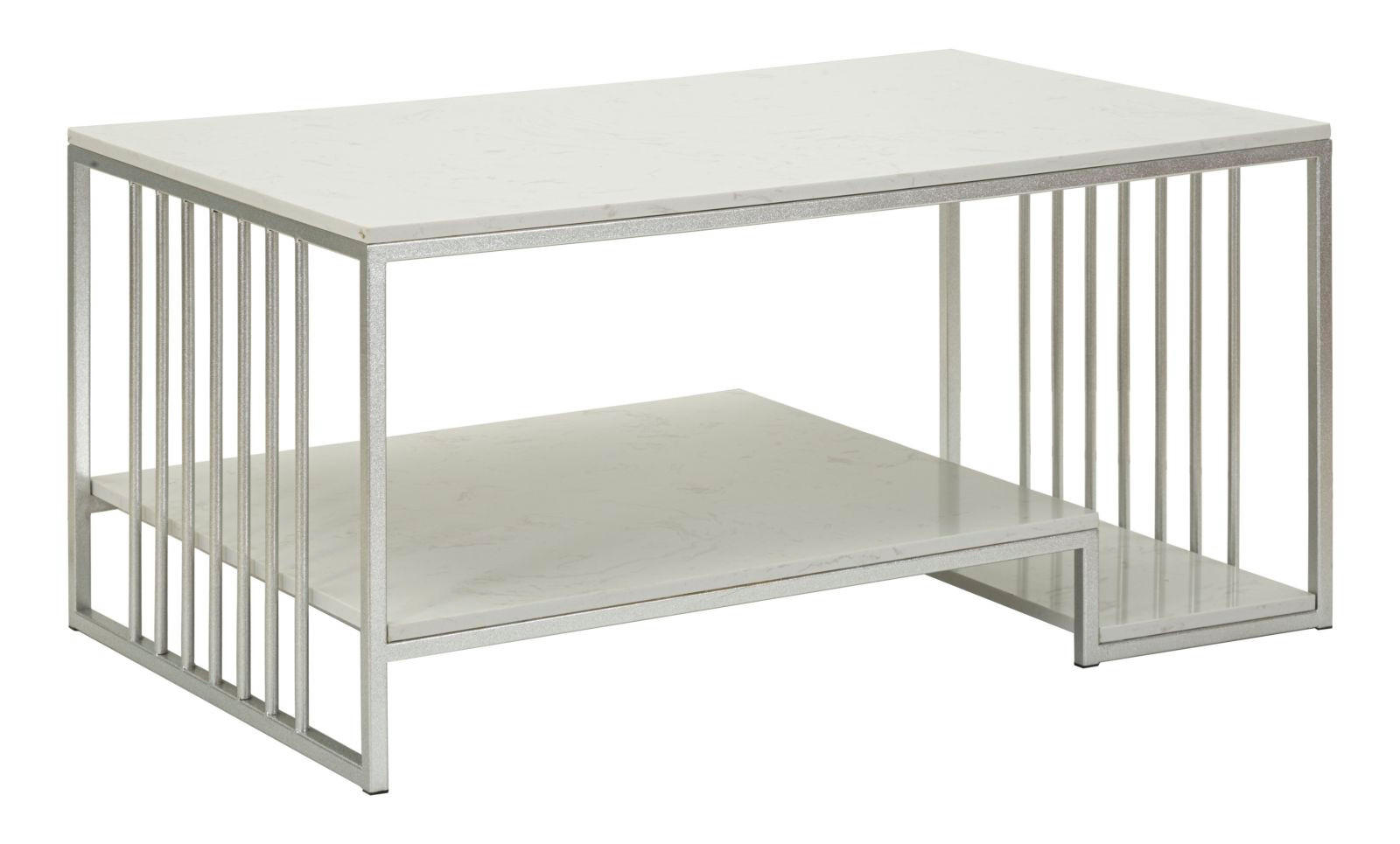 COUCHTISCH Kayseri, silberfarben und weiß, Eisen und Marmor, 90 x 45 x 60 cm - Silberfarben/Weiß, Stein/Metall (45/90/60cm) - Mauro Ferretti