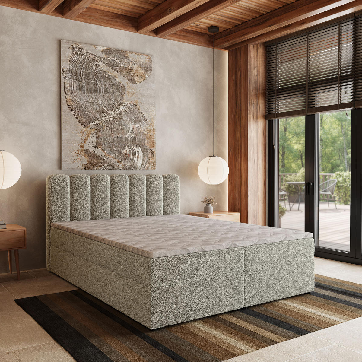 BOXBETT SOLIA 160x200 cm mit Matratze und Topper, H2+H3 - Hellgrau - Hellgrau, Holz (160/200cm) - MASSENO