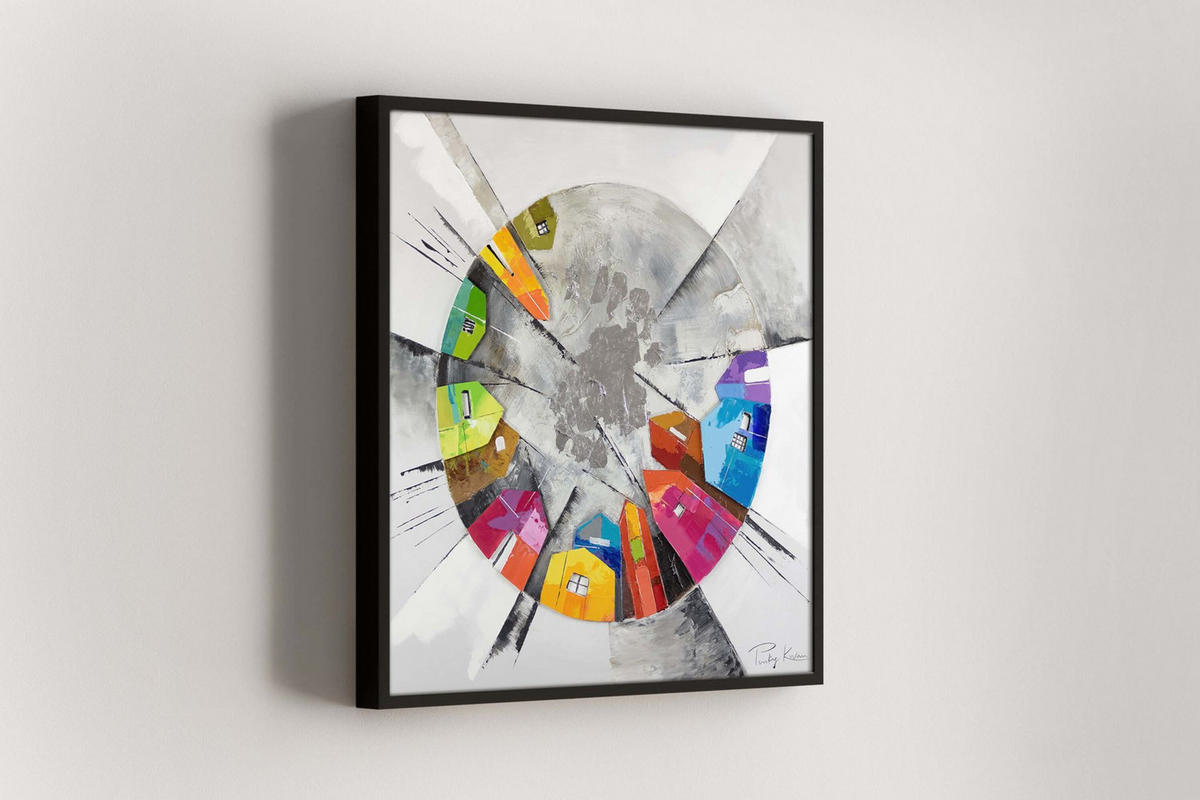 ÖLGEMÄLDE 80/80 cm - Silberfarben/Multicolor, Holz/Textil (1.6/80cm) - KUNSTLOFT