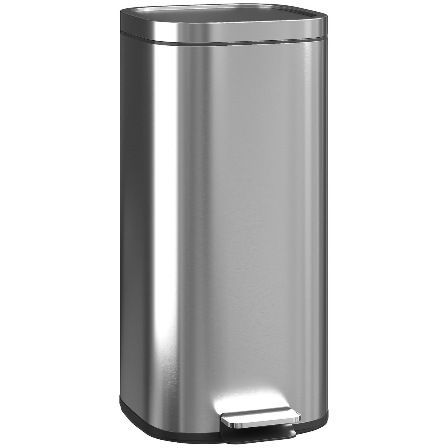 MÜLLEIMER Küche 30L 29/36/59,5 cm Metall Silber MIT SOFT-CLOSE-DECKEL Treteimer für Haushalt - Silberfarben, Metall (36/59.5/29cm) - Rolipo