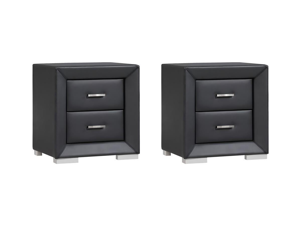 2ER-SET Nachttische mit 2 Schubladen - Kunstleder - Schwarz - CAPITOLE - Schwarz, Leder (43/54.5/51.5cm) - Vente-Unique