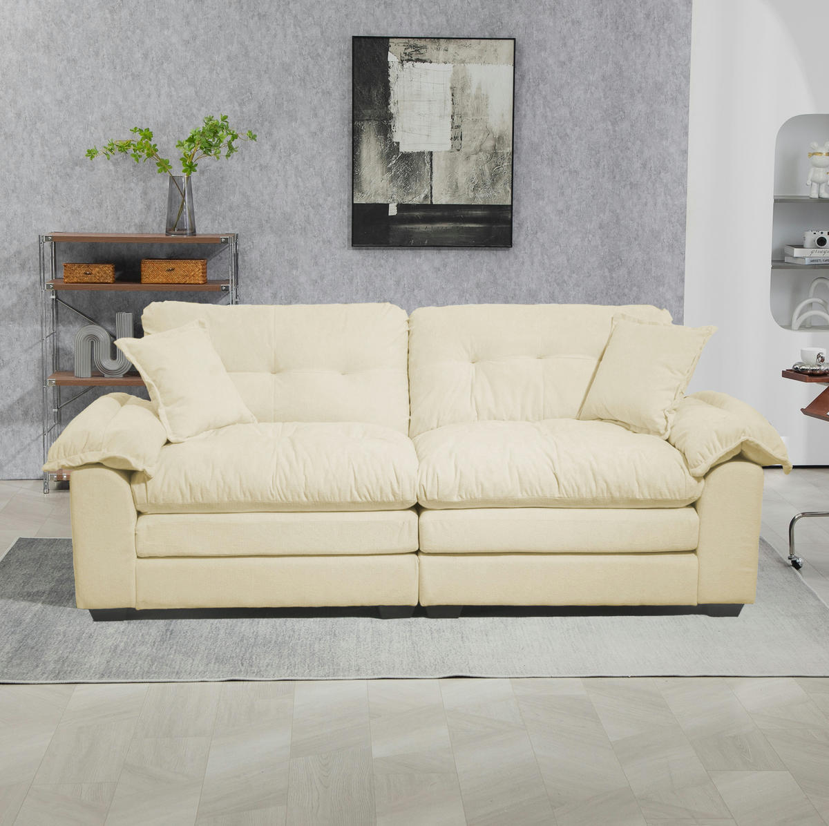 SOFASET 2-tlg. Tiefsitz mit Kissen Beige - Beige, Kunststoff (91.4/87.6/213.4cm) - Meubliv