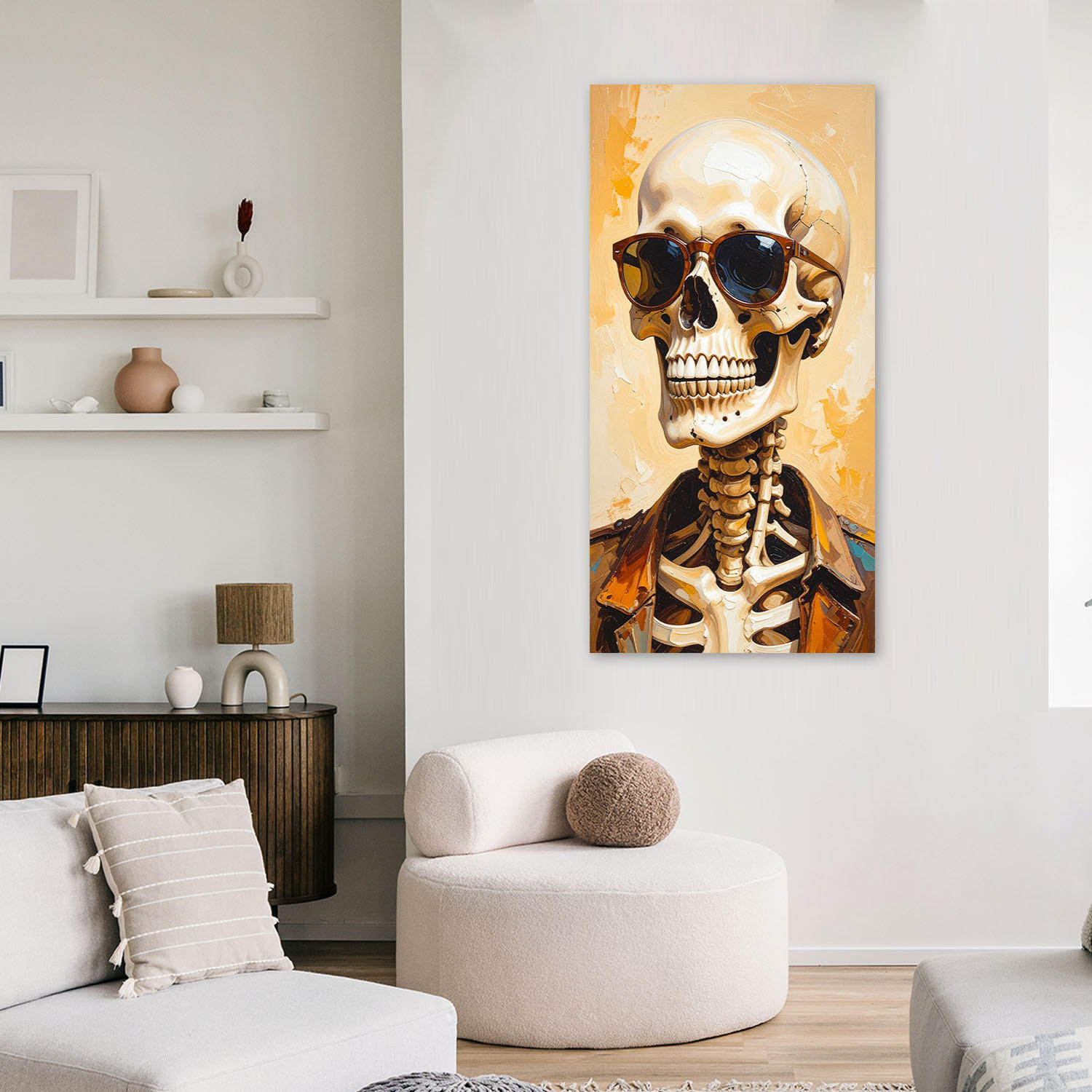 LEINWANDBILD Schädel mit Brille 40x80cm - Beige, Textil (40/80cm) - Feeby