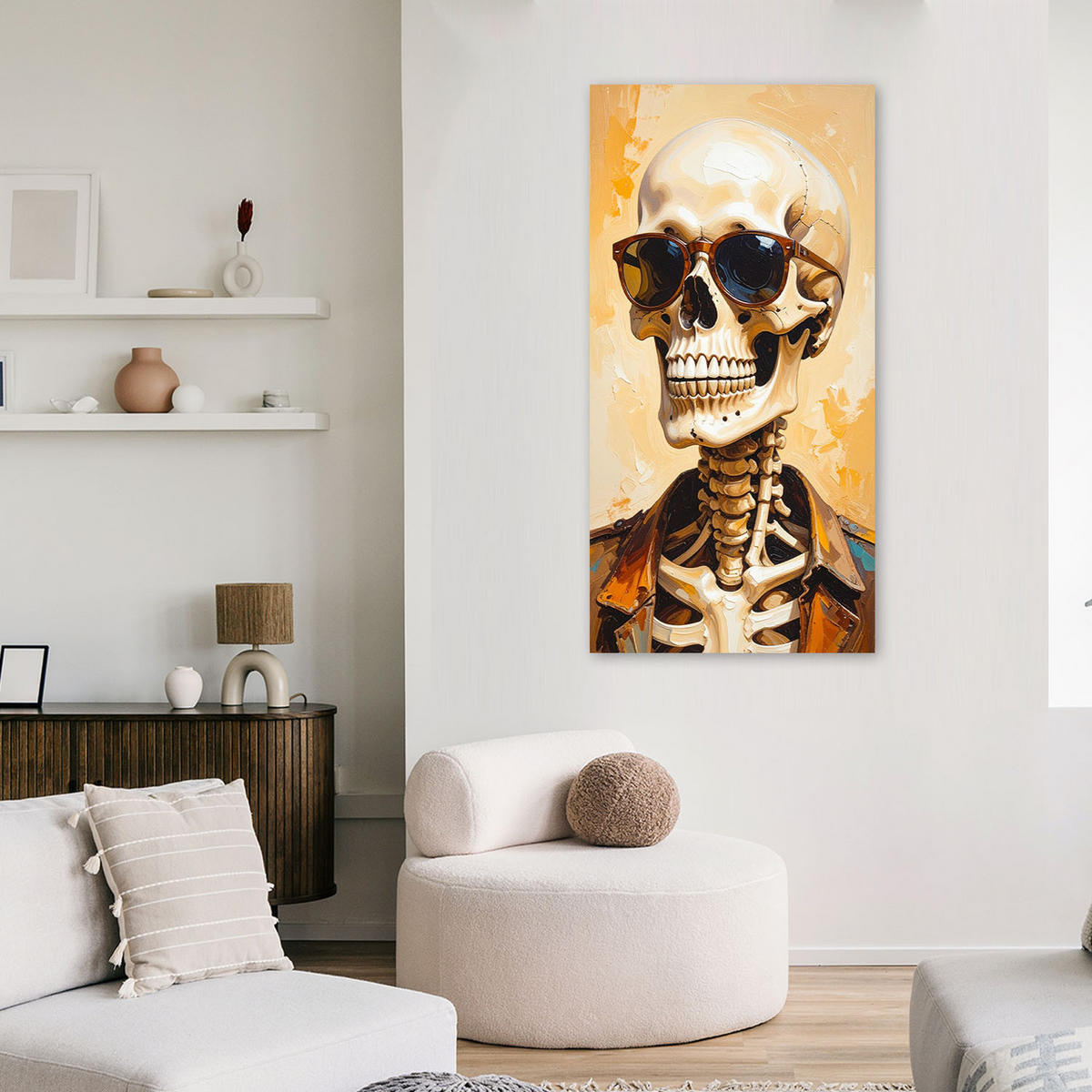 LEINWANDBILD Schädel mit Brille 40x80cm - Beige, Textil (40/80cm) - Feeby