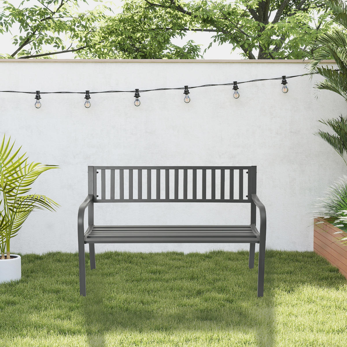 GARTENBANK - Grau, Metall (127.5/82/59.5cm) - Relaxdays