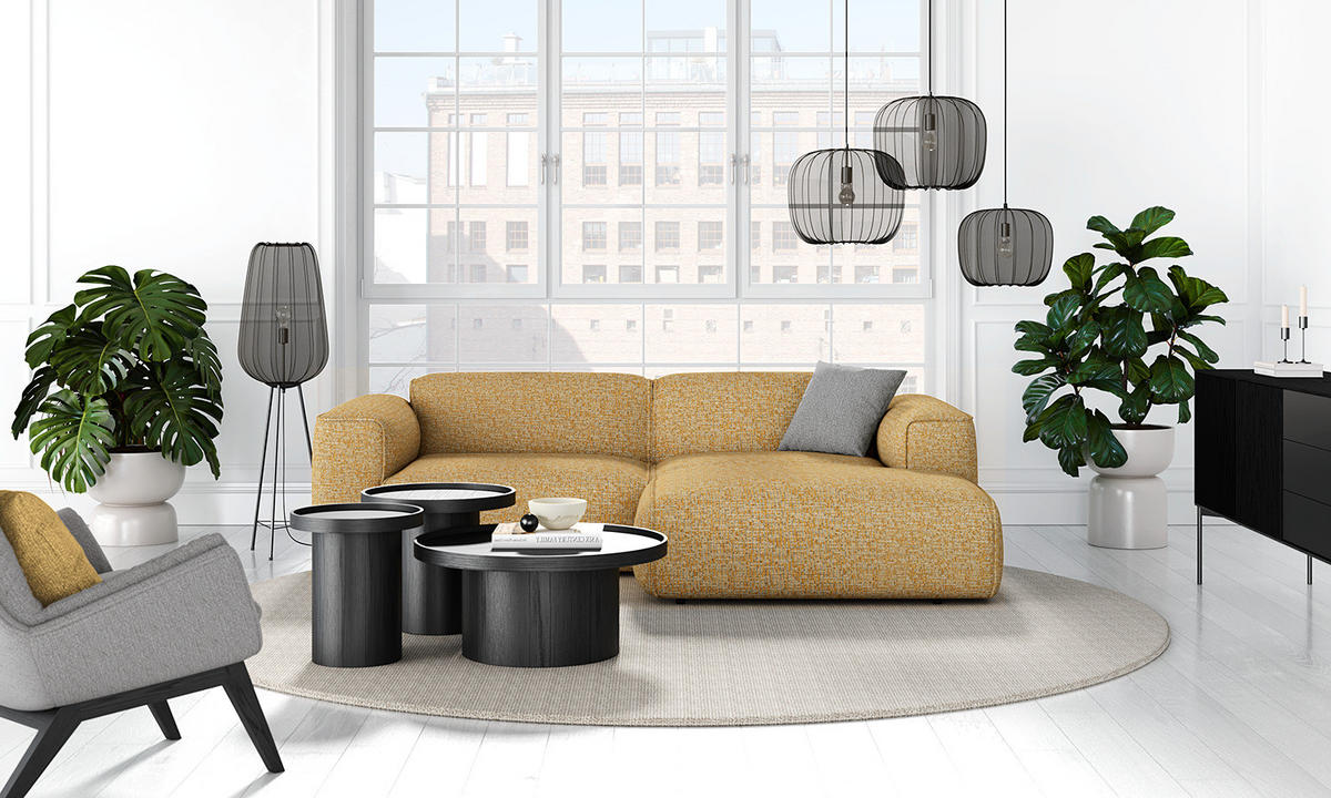 ECKSOFA mit XL-Longchair - Schwarz/Honig, Kunststoff/Textil (260/171cm) - home24