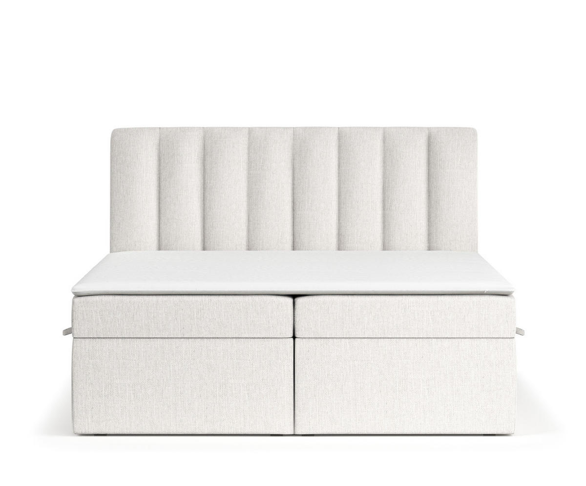BOXBETT Novento Creme 160/200 cm mit Matratze und Topper - Creme/Schwarz, Holz/Holzwerkstoff (160/200cm) - Maison de Reve