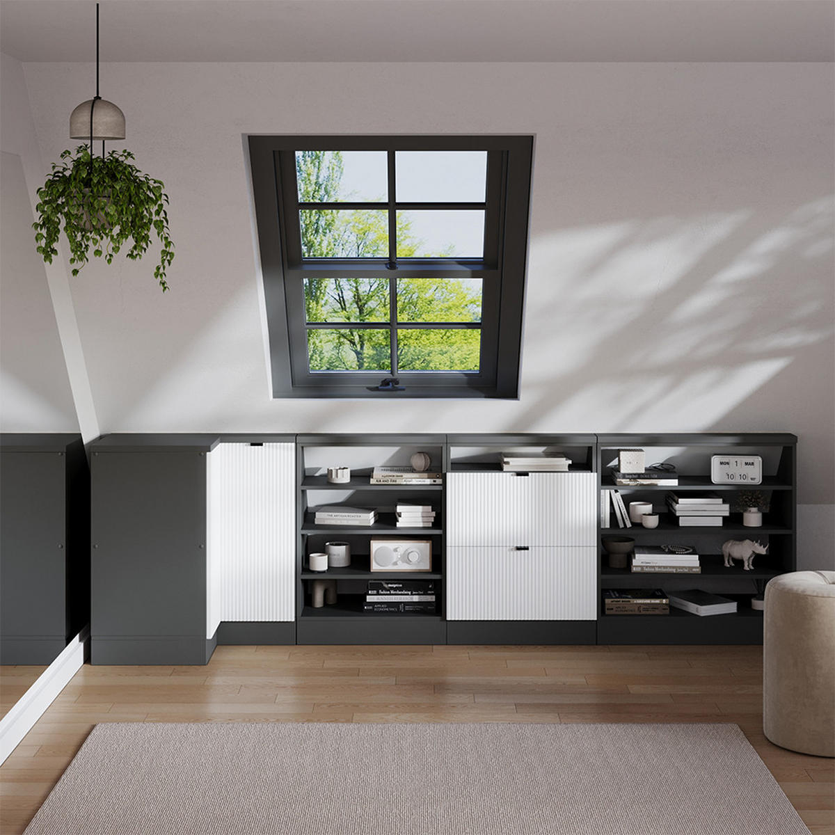 DACHSCHRÄGENSCHRANK ECKSCHRANK Rion Weiß Riffel 75.6 x 81.6 cm mit 1 Tür - Weiß, Holzwerkstoff (75.6/81.6/46cm) - Vicco