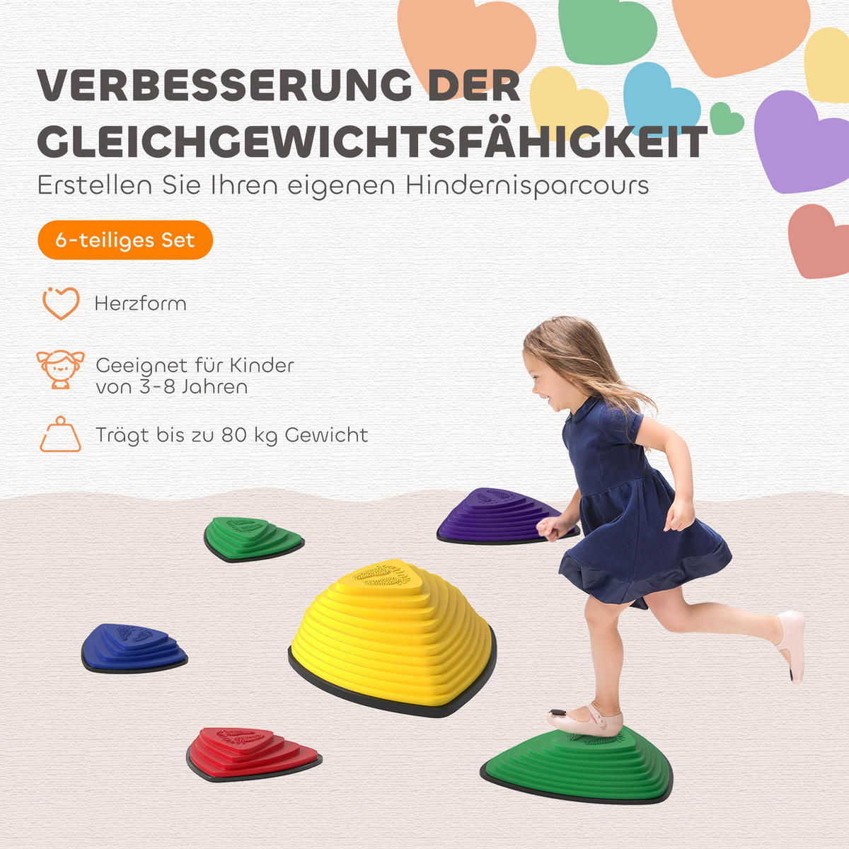 BALANCIERSTEINE 6 Stück Rutschfeste Trittsteine für Kinder 3-8 Jahren Bunt - Multicolor, Kunststoff (37.5/16/37.5cm) - AIYAPLAY