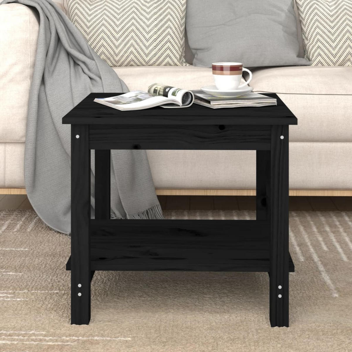 COUCHTISCH Schwarz 50x50x45 cm Massivholz Kiefer - Schwarz, Holz (50/50/45cm) - furnicato