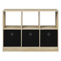 BÜCHERREGAL Schwarz/Eichefarben mit 3 Stoffschubladen 80/30/61 cm - Schwarz, Holzwerkstoff (80/61/30cm) - PANGIVO