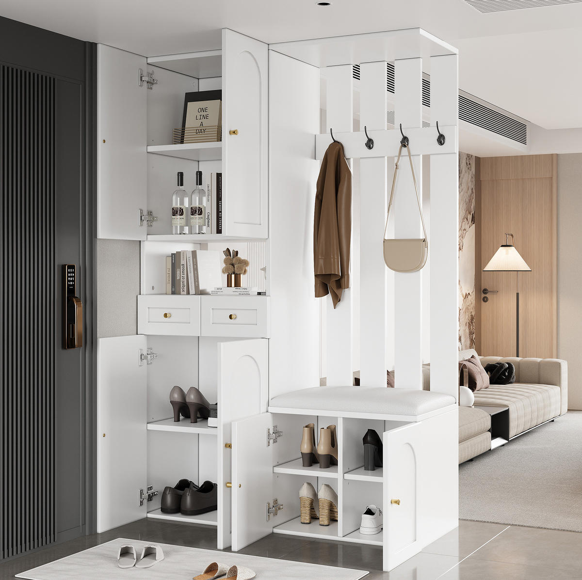 GARDEROBE, Spanplatte (Material), mit Türen und Schubladen (Funktionen), 110/37/180 cm, Weiß - Weiß, Holzwerkstoff (110/180/37cm) - Redom