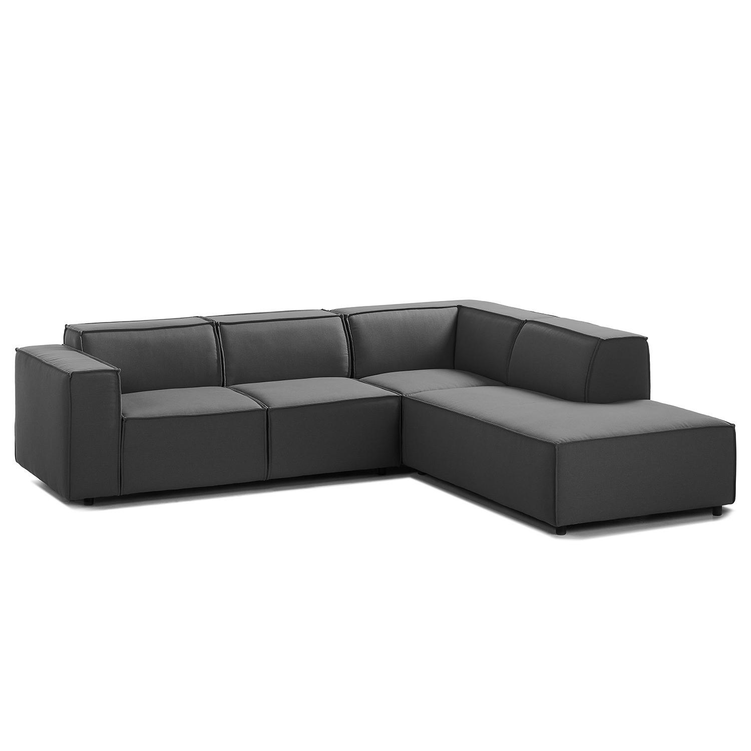ECKSOFA mit Ottomane - Anthrazit/Schwarz, Kunststoff/Textil (260/234cm) - home24