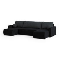 WOHNLANDSCHAFT TESSUN Schwarz Plüsch-Stoff mit Schlaffunktion - Schwarz, Holz (286/85/143cm) - MASSENO