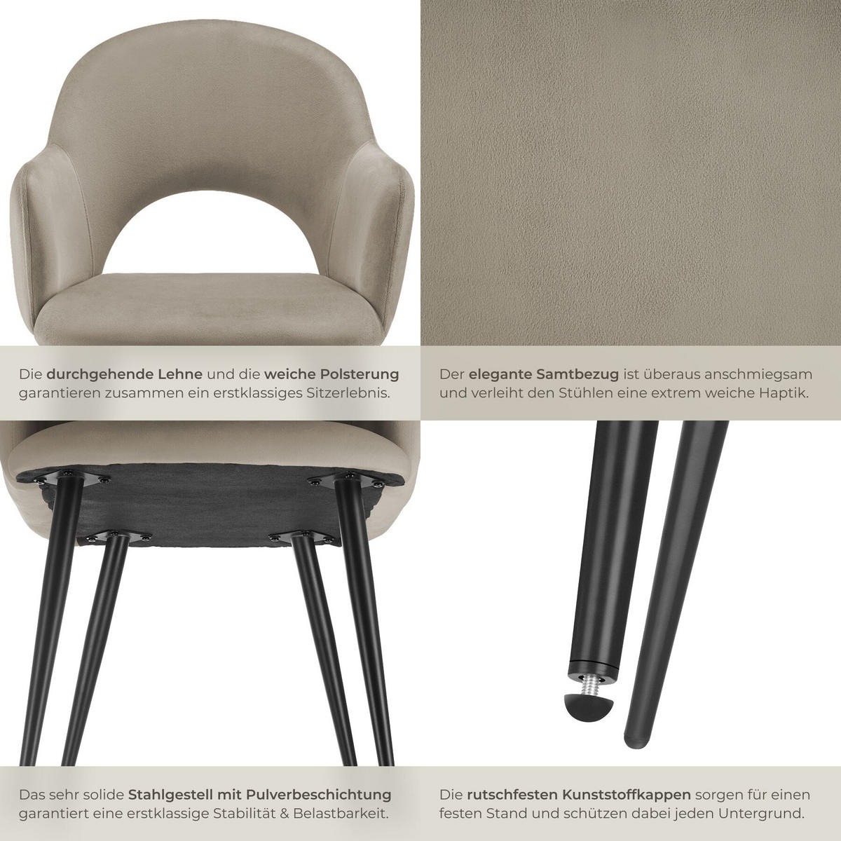 ARMLEHNSTUHL 6er Set Sachel 57 x 61 5 x 87 5 cm taupe - Taupe, Kunststoff (57/87.5/61.5cm) - tectake