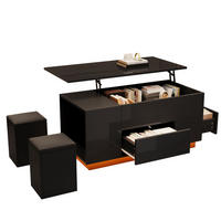 COUCHTISCH 100/50/45 cm höhenverstellbar mit LED, 2 Schubladen, 2 Hockern und Stauraum aus Spanplatte, Schwarz - Schwarz, Holzwerkstoff (100/50/45cm) - Redom