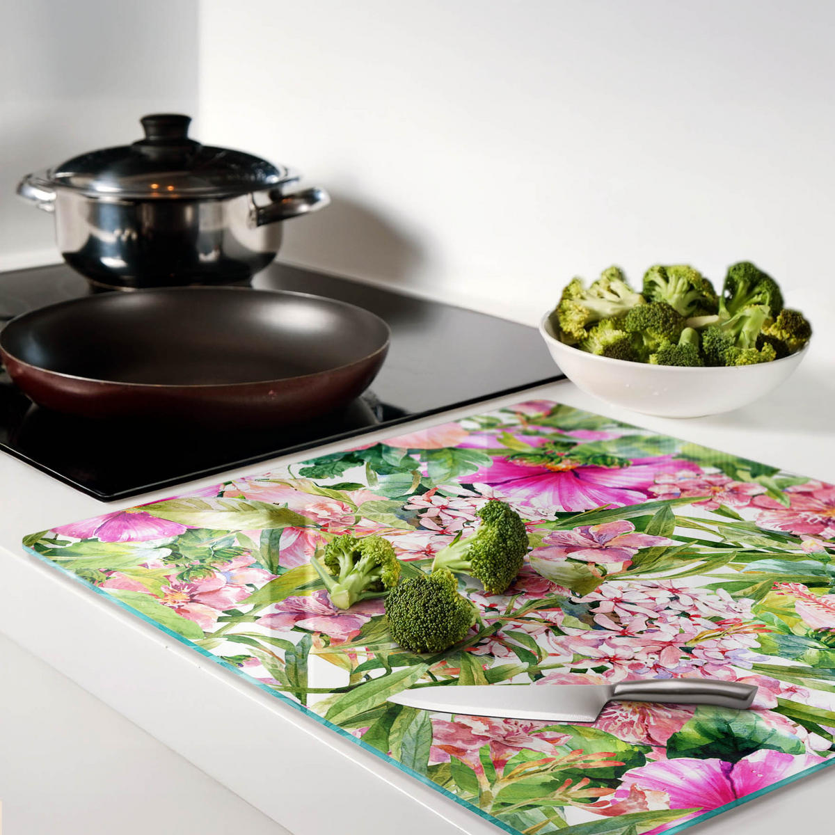 GLASPLATTE 60x52 cm Blumenmuster - Multicolor, Glas (60/0.4/52cm) - TULUP