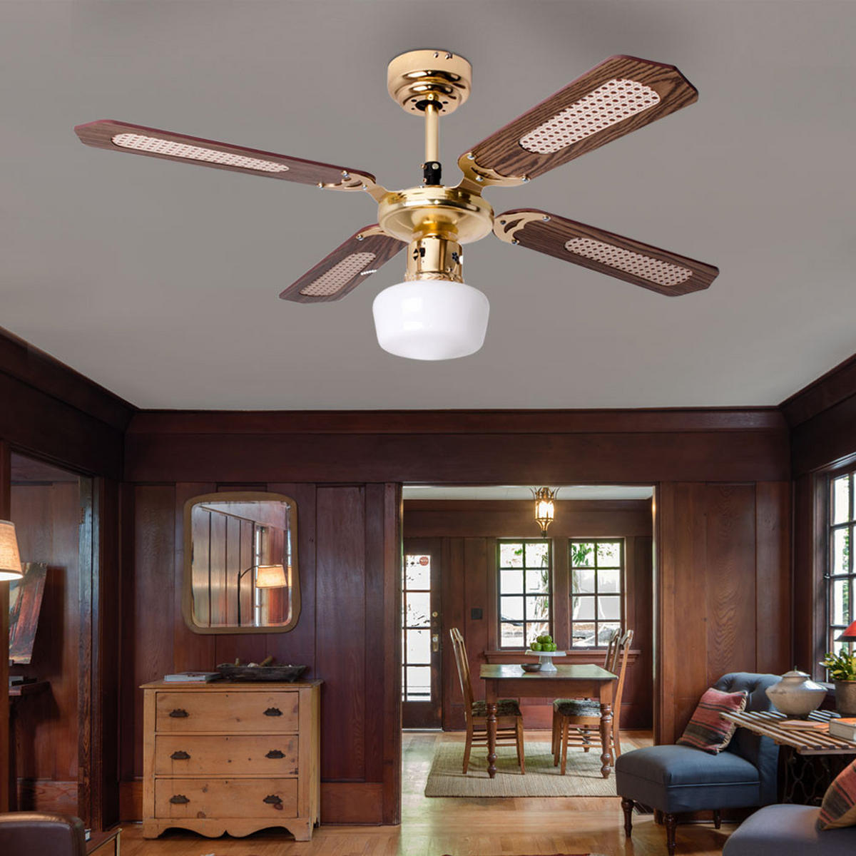 LED DECKENLEUCHTE Deckenventilator Braun Holzoptik - Braun, Holzwerkstoff (105/105/46cm)