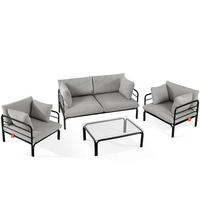 GARTENMÖBELSET RAMBE 4-tlg. 1x Tisch 2x Sessel 1x Sofa 2-Sitzer, mit Kissen, LOFT-STIL, Anthrazit - Dunkelgrau/Anthrazit, Glas/Textil - KONSIMO®