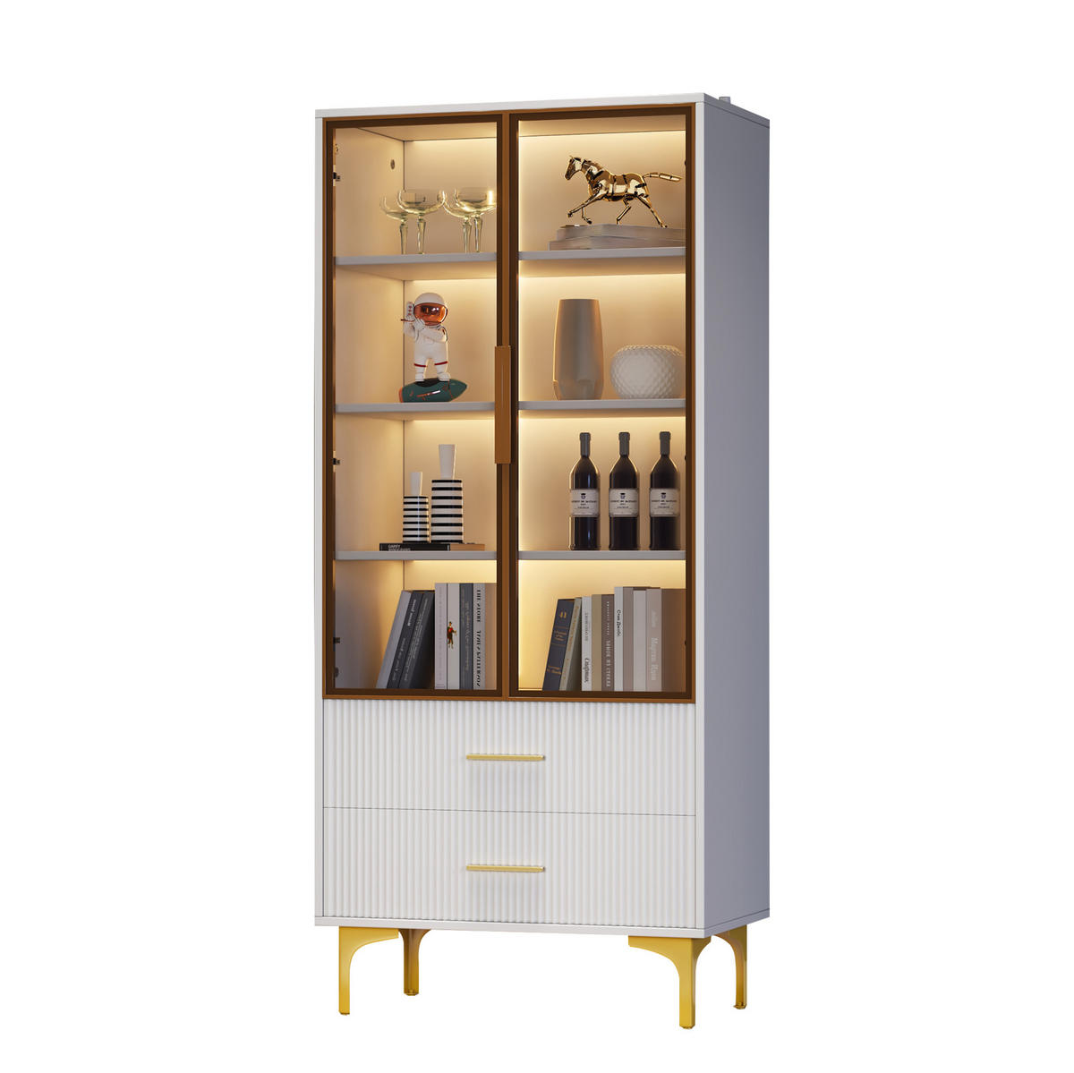 HOCHSCHRANK aus Spanplatte 70x35x150cm in Weiß mit LED - Weiß, Holzwerkstoff (70/150/35cm) - Modfu