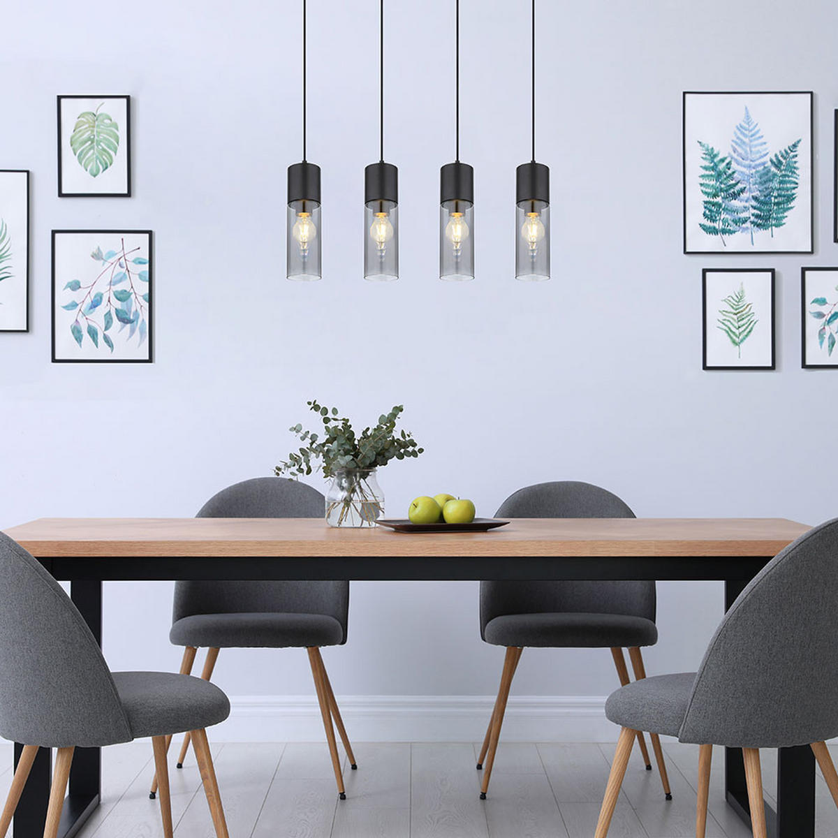 LED HÄNGELEUCHTE Metall Grau Rauchglas 4-Flammig - Grau, Glas (80/9/156cm)