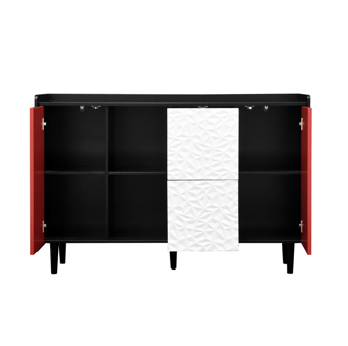 SIDEBOARD 40/120/80 cm schwarz/rot aus MDF mit 2 Schubladen - Schwarz, Holzwerkstoff (120/80/40cm) - OKWISH