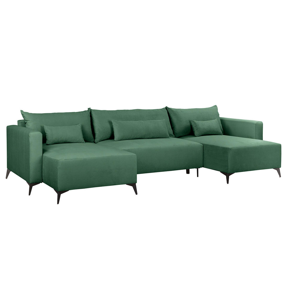 WOHNLANDSCHAFT - Dunkelgrün/Schwarz, Textil (382/81/148cm) - home24