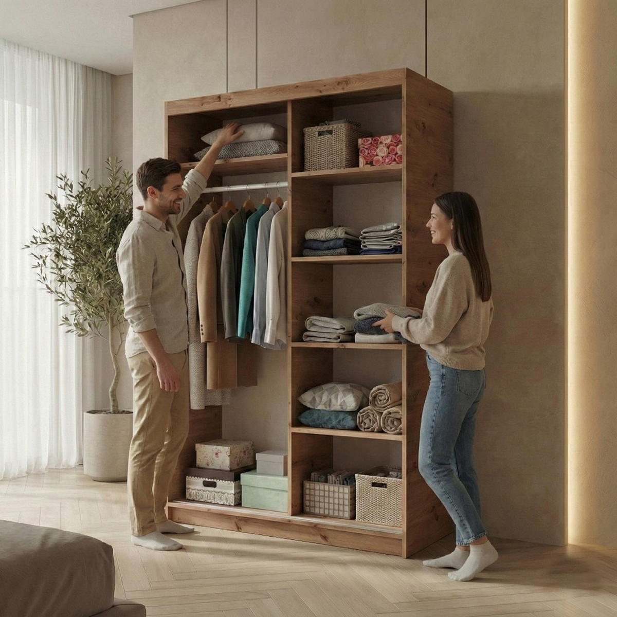 SCHWEBETÜRENSCHRANK Hela 100/205/60 2-türig eiche Artisan mit Spiegel - Eiche Artisan, Holzwerkstoff (100/205/60cm) - Beautysofa