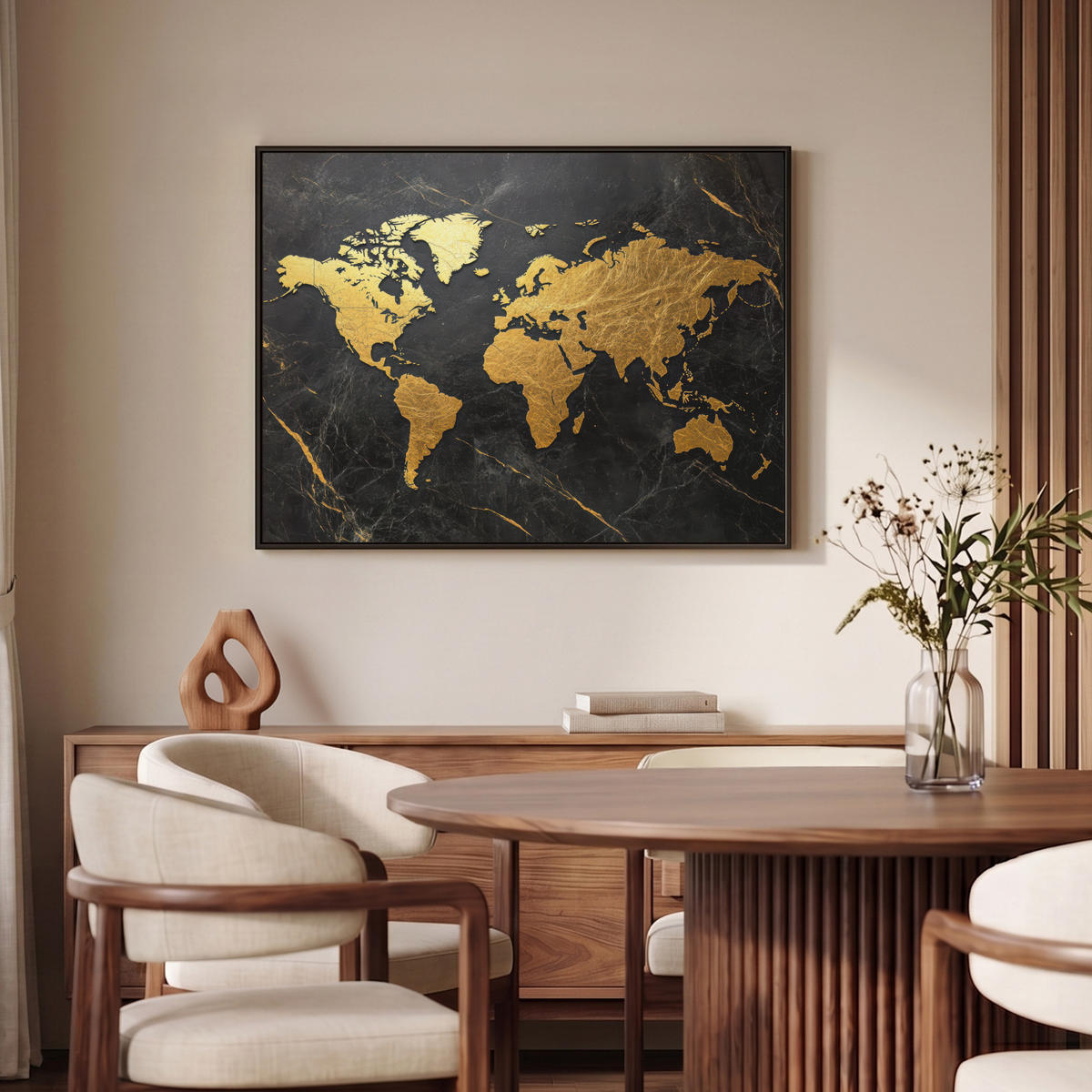 LEINWAND Bilder mit Rahmen - Weltkarte - Gold - Marmor - 100x70 - Goldfarben, Textil (100/70cm) - MuchoWow