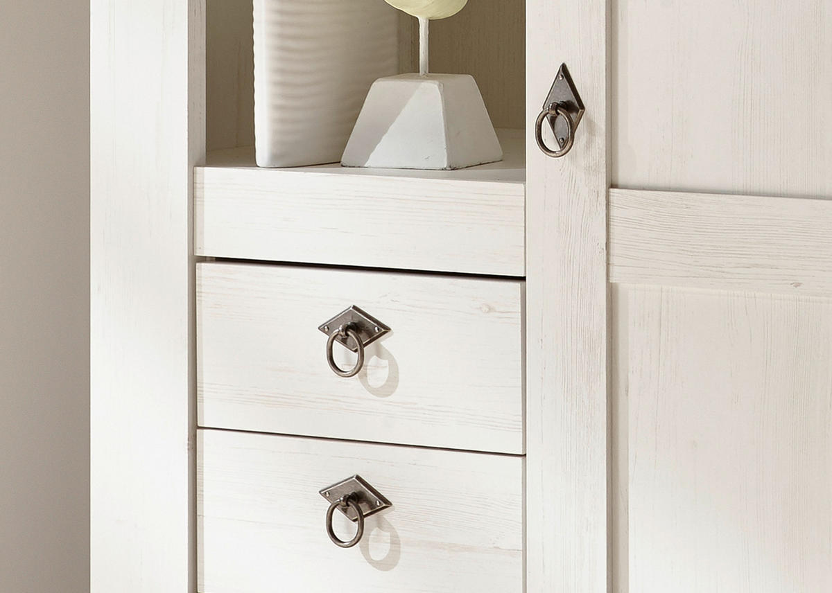SIDEBOARD weiß Pinie, Eiche Wotan 210 cm, Anrichte im Landhaus-Stil - Eiche Wotan/Silberfarben, Holzwerkstoff/Metall (210/91/52cm) - Furn.Design