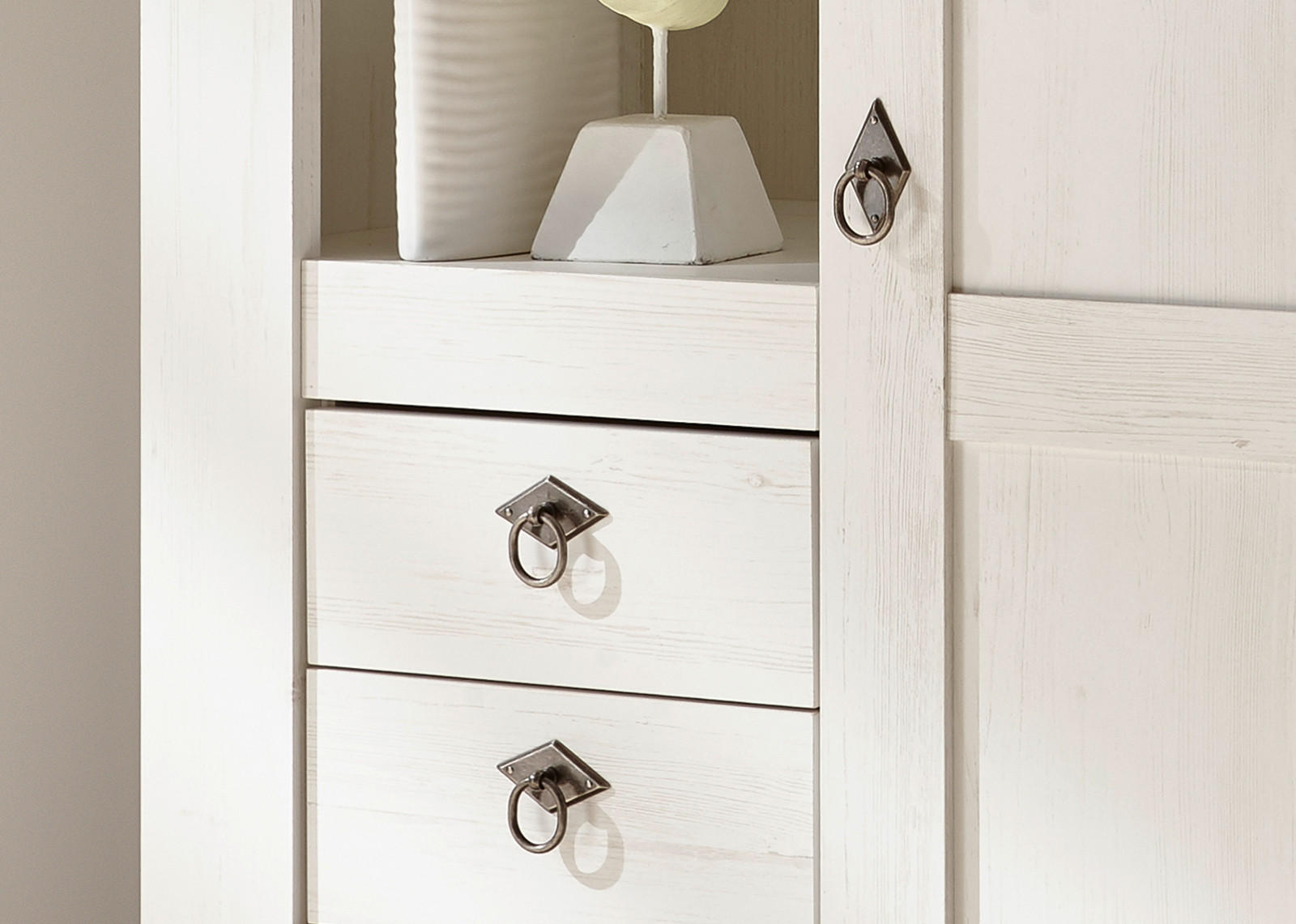 Thumbnail - Furn.Design Stauraumschrank, Weiß, Eiche Wotan, Holzwerkstoff, Nachbildung,Pinie, 5 Fächer, 3 Schubladen, 102x204x44 cm,...