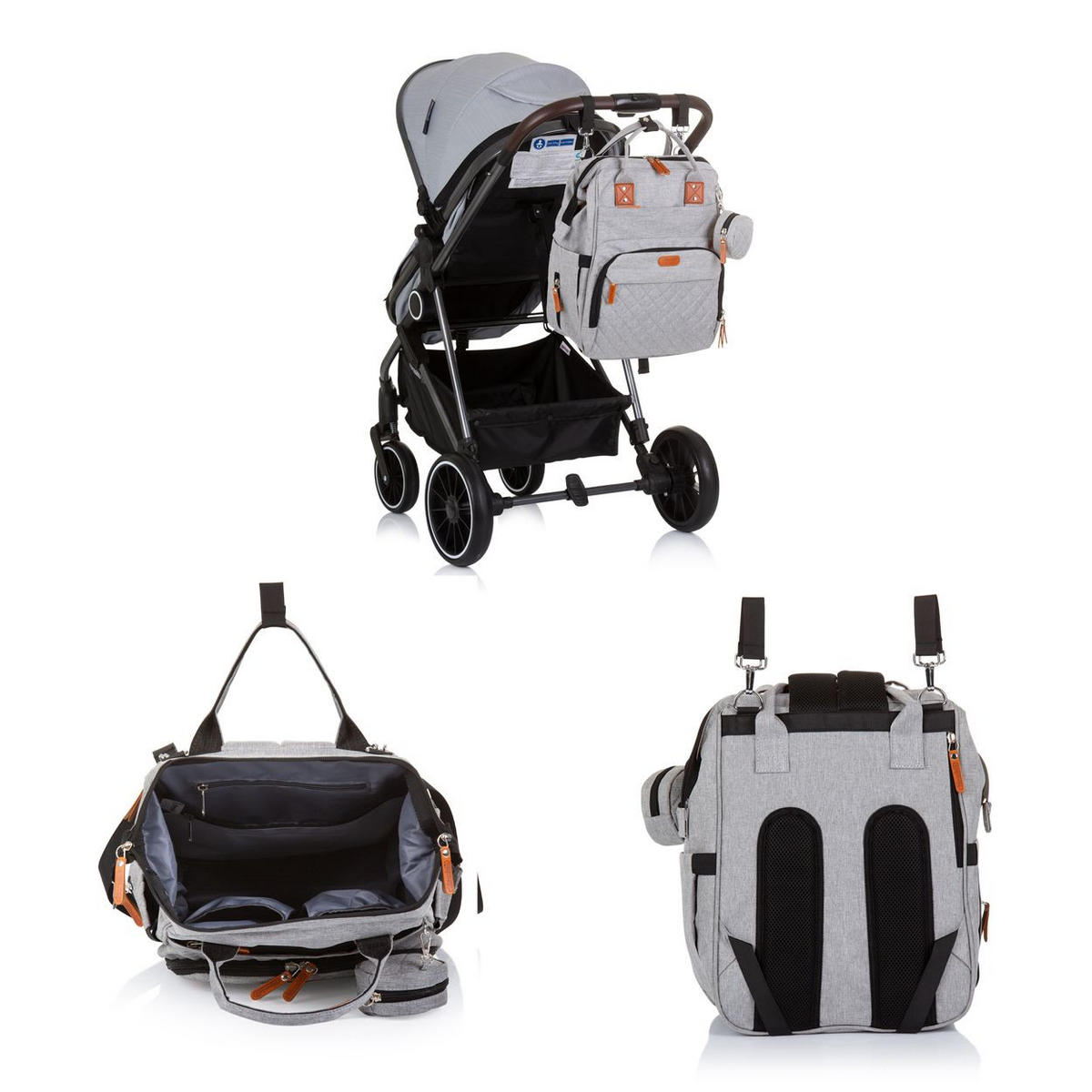 WICKELTASCHE CHRAB024 hellgrau Rucksack, Schnullertasche, Thermo-Innentaschen, Kinderwagenbefestigung - Grau, Textil (35/44/20cm) - Chipolino