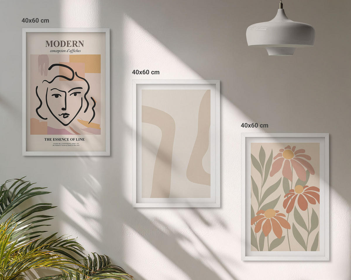 BILDER SET 3er Set - 40x60 cm Weißer Rahmen - Moderne abstrakte Frau - Weiß, Kunststoff (40/60cm) - TULUP