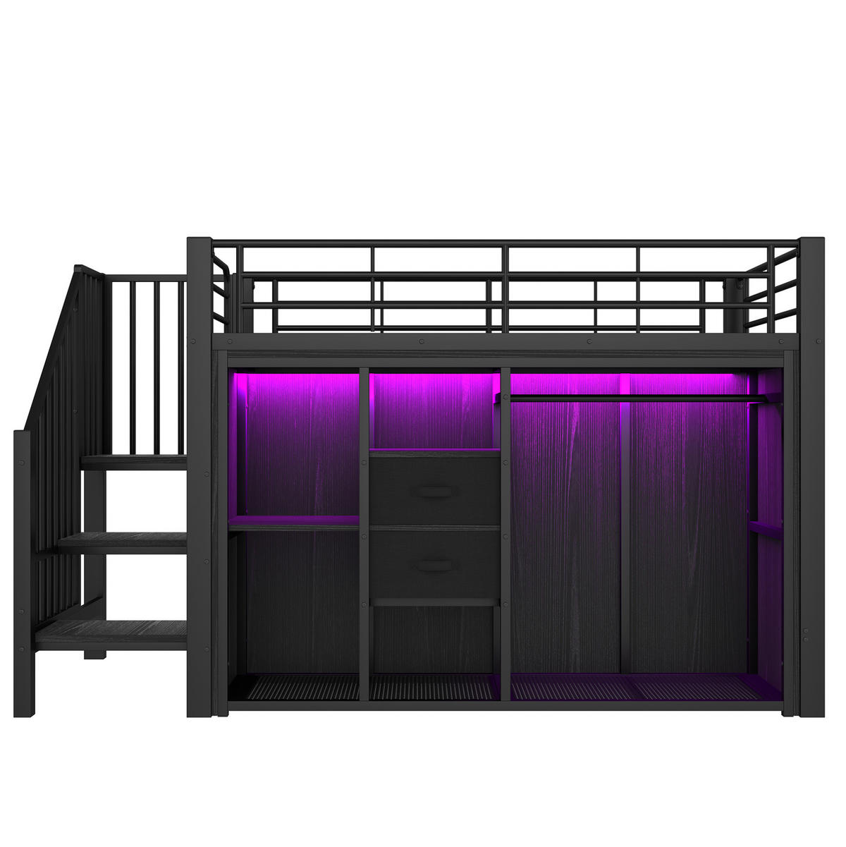 HOCHBETT 90/200 cm in Schwarz mit LED-Beleuchtung und 2 Schubladen - Schwarz, Metall (90/200cm) - Flora Grace