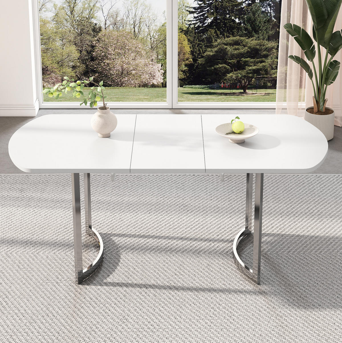 JEDÁLENSKÝ stôl 140/180/80 cm biely, rozkladací s kovovými nohami - biela, kompozitné drevo (180/80/75cm) - BEAOK
