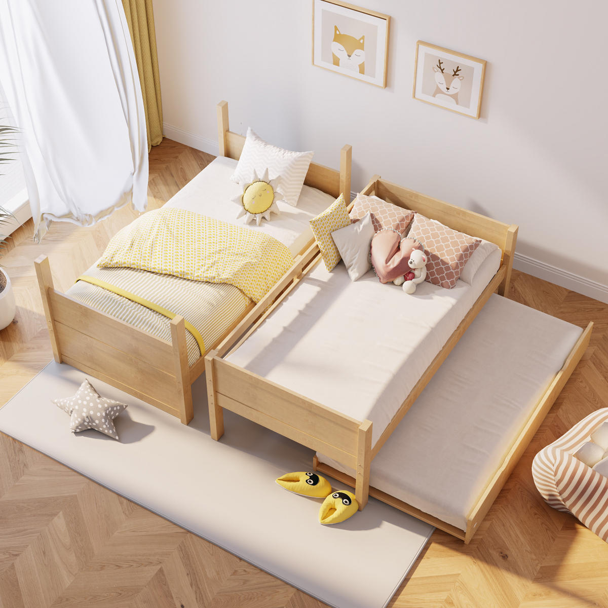 ETAGENBETT mit Ausziehbett 90x200 cm Holz 3-in-1 - Birnbaumfarben, Holz (90/200cm) - Meubliv