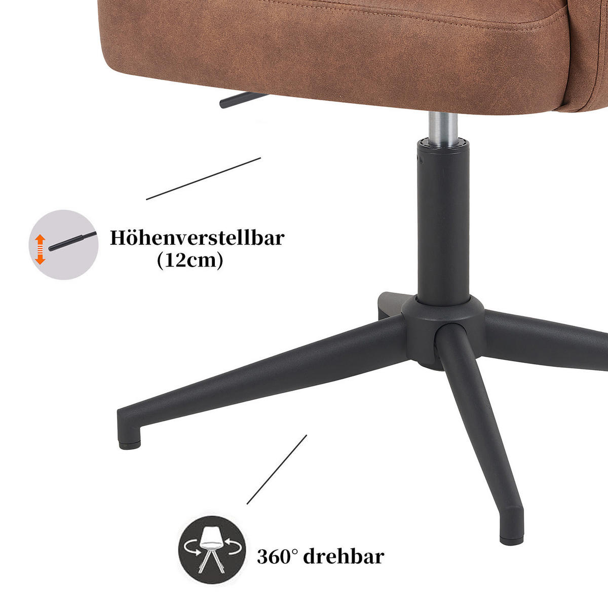 BÜROSTUHL Mika-Romy 2er-Set - Schwarz/Braun, Textil/Metall (59/91/66cm) - DUBI Möbel